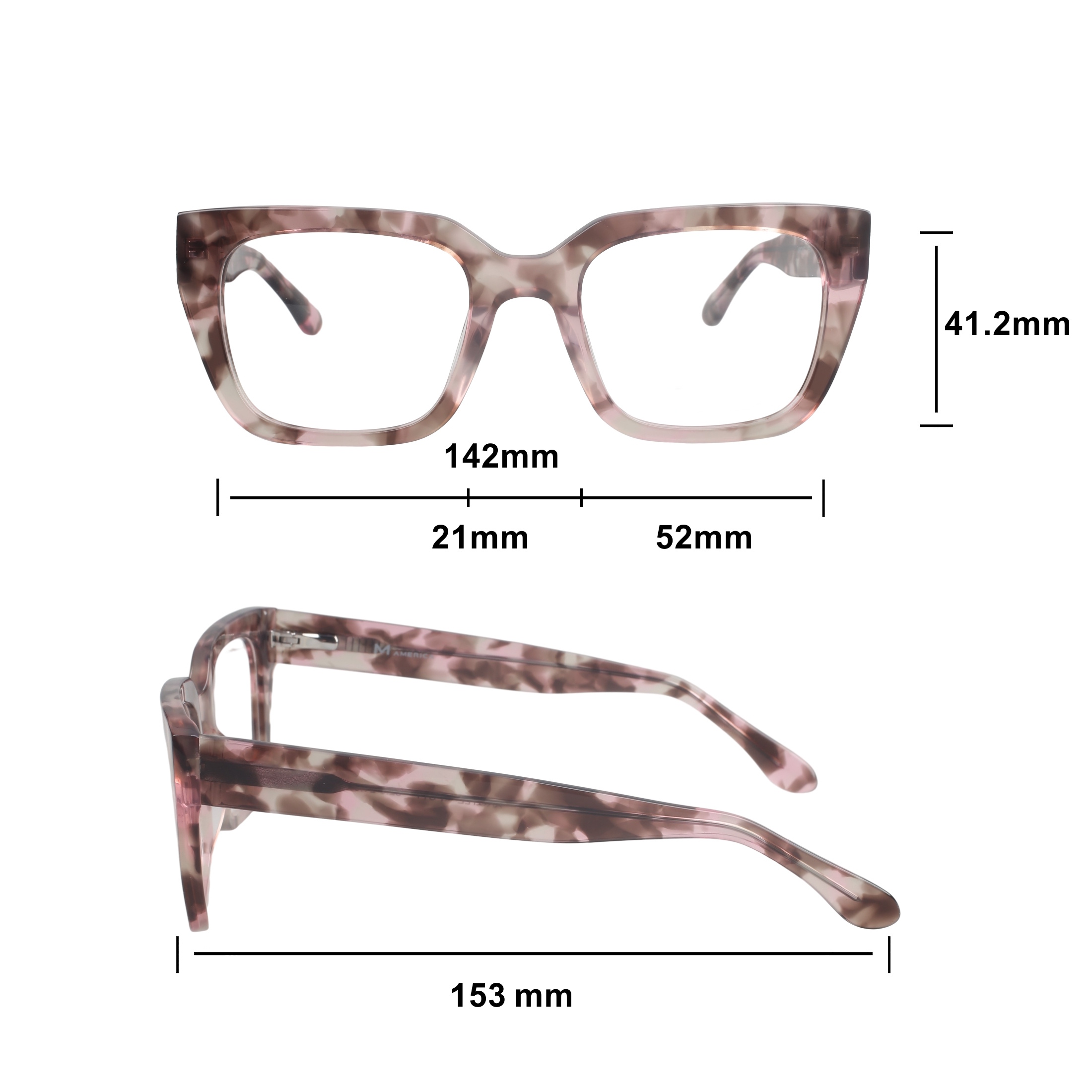 Women's M America Argyle Rx'able Eyeglasses, Square, Plastic, Pastel Tortoise, 1 Pair