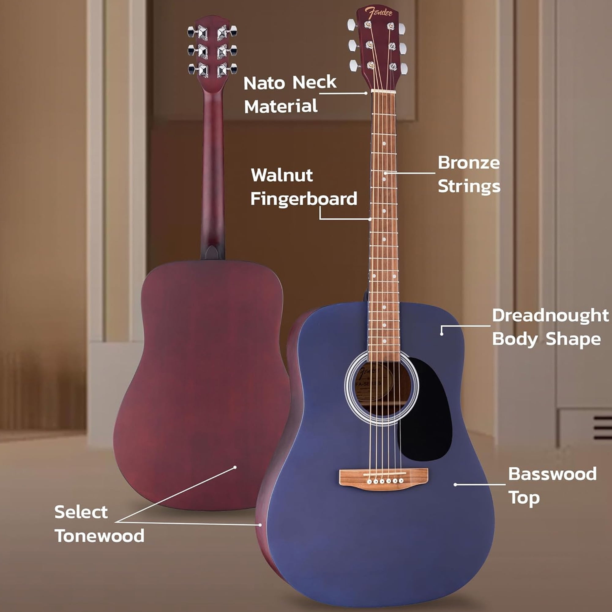 Fender FA Series Dreadnought Acoustic Guitar - Saphire Blue w/ Gig Bag