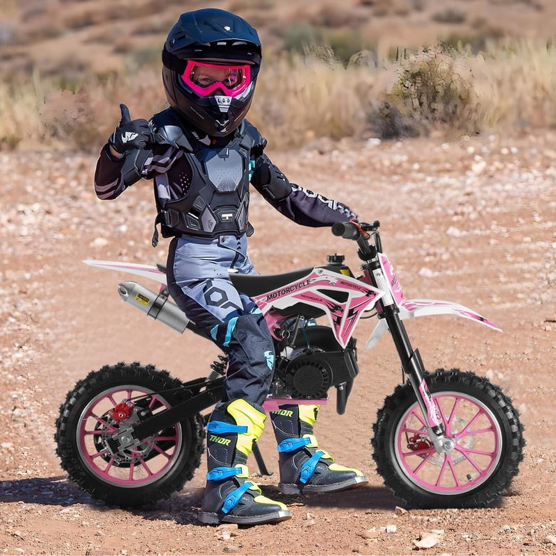 Seipouy Kids Dirt Bike-49cc Dirt Bike for Kids & Adluts with 2-Stroke, Gas Power Motocross Witg Speeds up to 25MPH, Off Road Mini Motorcycle with Front Rear Disc Brakes