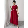 thumbnail image 3 of Red Elegant Maxi Dress With Keyhole Neck, Belted Waist, And Flared Hem For Formal Or Party Occasions, 3 of 6