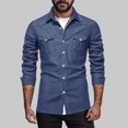thumbnail image 2 of Men’s Long Sleeve Denim Shirt Jacket Lapel Solid Color Casual Spring Fall Top, 2 of 9