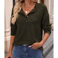 thumbnail image 6 of Women'S Henley Shirts Long Sleeve V Neck Ribbed Button Down Knit Sweater Fitted Tops Green S, 6 of 10