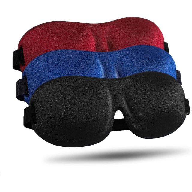 Antifaz para dormir 3D 100 % opaco, antifaz nocturno para hombres y mujeres, paquete de 3. Negro, rojo y azul