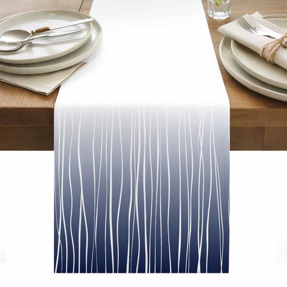 Blue White Table Runner - 36 Inch Long, Kitchen Dining Table Runner Dresser Scarves, Ombre Gradient Striped Minimalist Texture Farmhouse Decor for Coffee Tables Wedding Party Banquet