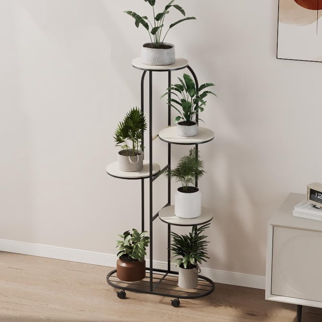 Metálico Multiple Flower Pot cm de Alturaolder Estante con Ruedas Indoor/Outdoor Planter cm de Profundidadisplay Unit para Patio Garden Corner Balcony y Living Sala (5-Tier Black)