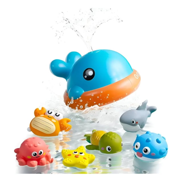 Juguetes Bañera Baño Para Bebes Ballena Rociadora 6pz Multicolor.