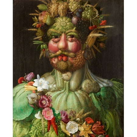 Giuseppe Arcimboldo was an Italian painter best known for creating imaginative portrait heads made entirely of objects such as fruits vegetables flowers fish and books Poster Print by Giuseppe