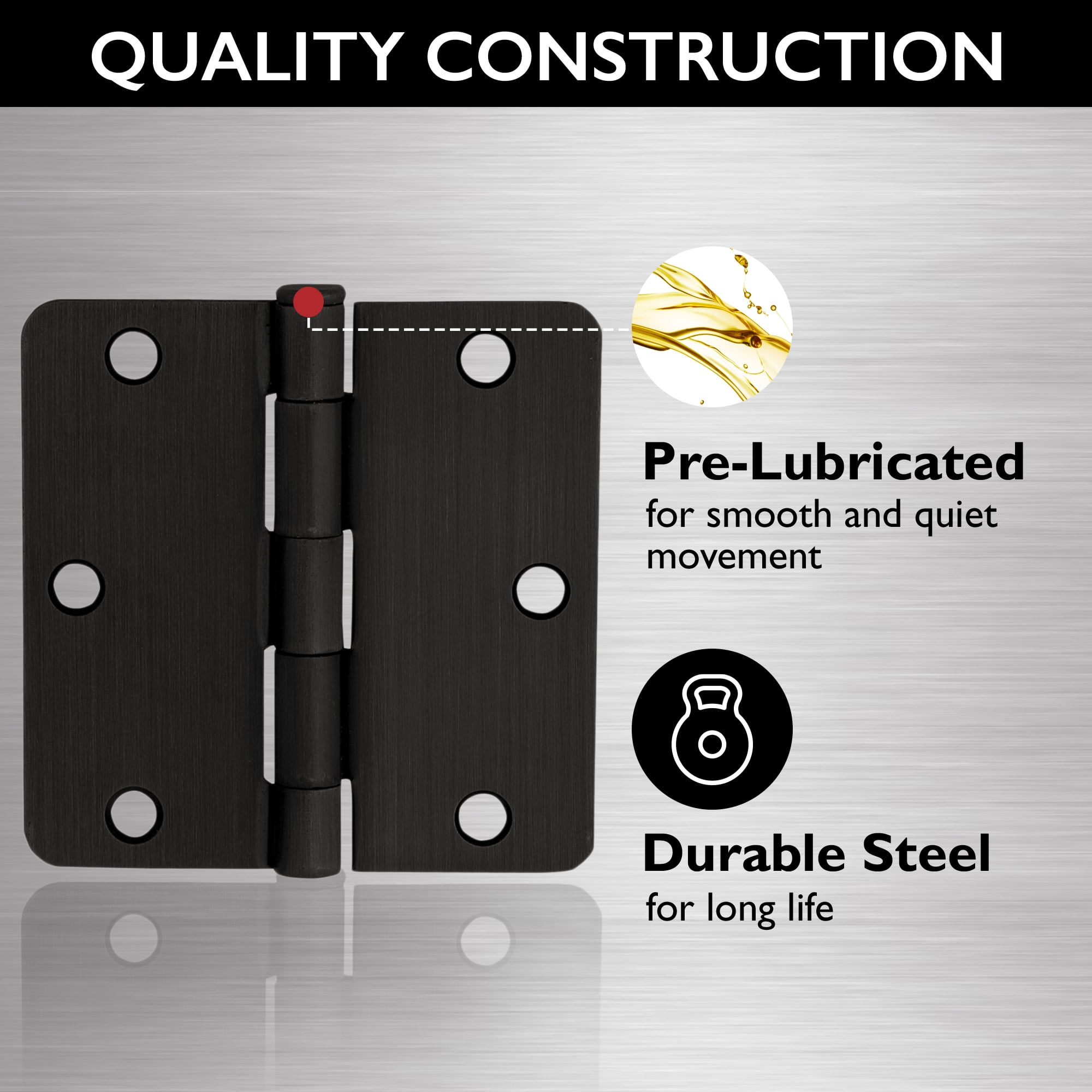 Design House Heavy Duty Steel 3.5" x 3.5" Interior Door Hardware Hinges (3-Pack)