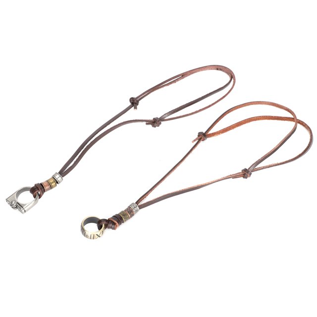 2Pcs Chaîne de Pull en Cuir Fait à la Main Rétro Réglable Long Collier Pendentif en Alliage de Zinc