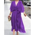 thumbnail image 2 of Women Plus Size Maxi Dress Short Sleeve Wrap V Neck High Low Split Ruffle Long Dress  S, 2 of 3