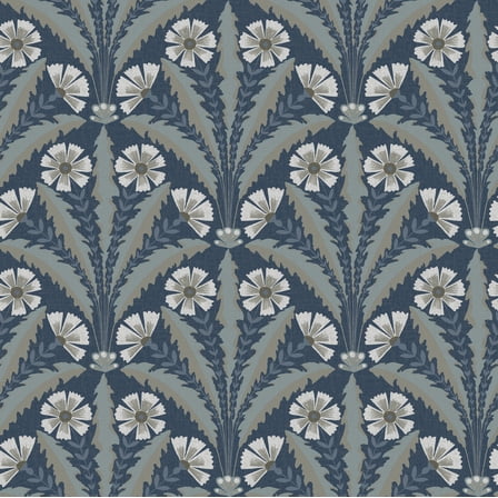 Chesapeake Tap Root Dark Blue Floral Damask Wallpaper
