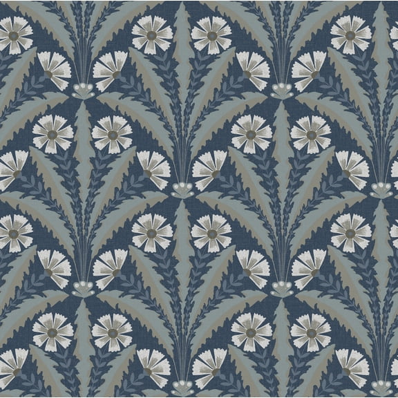 Chesapeake Tap Root Dark Blue Floral Damask Wallpaper