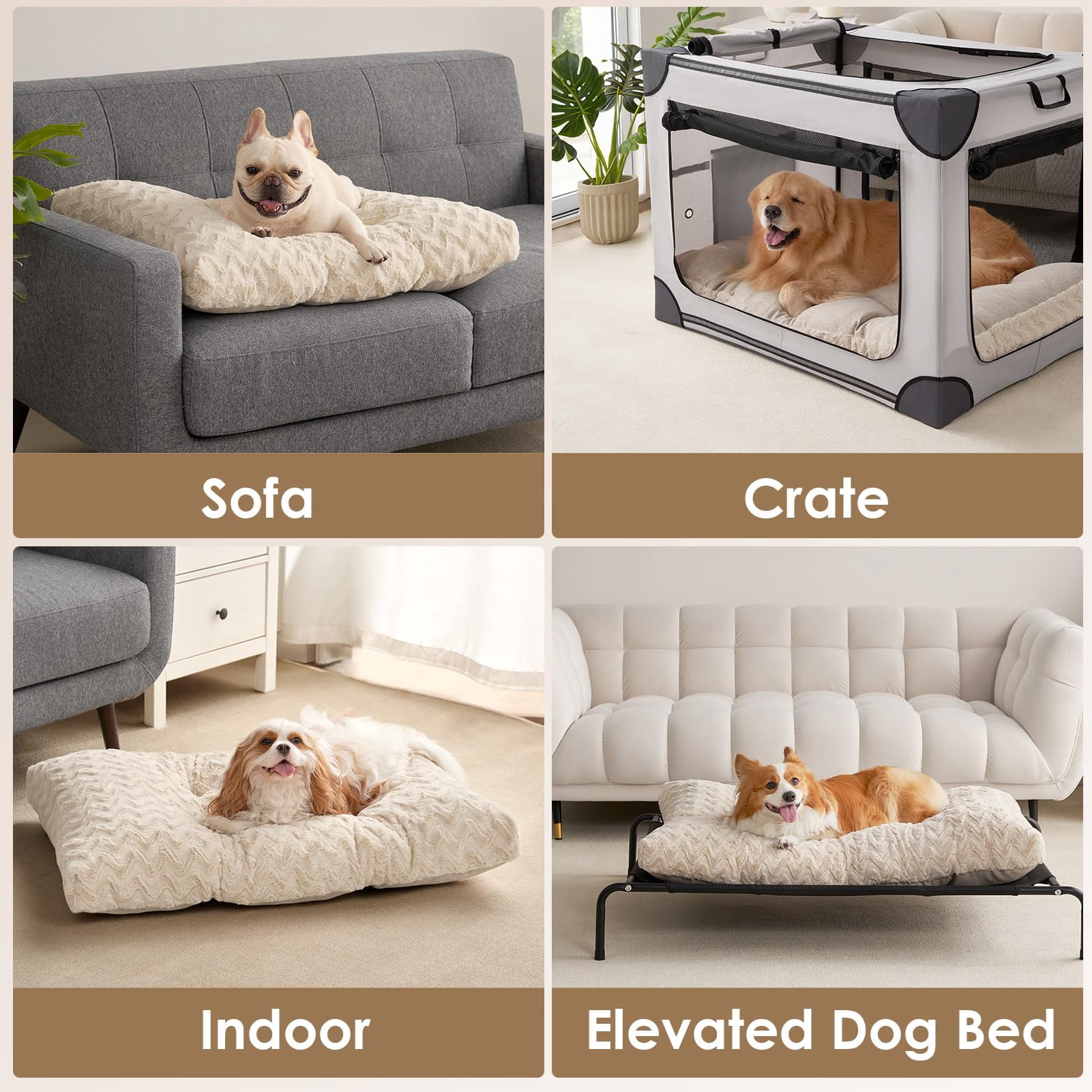 Washable Xl Dog Bed For Crate 41x27 Inch  Reversible Kennel Pad Extra Large Dogs Weight Up To 75 Lbs Plush And Comfy Pet Sleeping Mat Beige