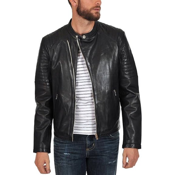 New Mens Leather Jacket Slim Fit Biker Motorcycle Genuine Leather Coat A092