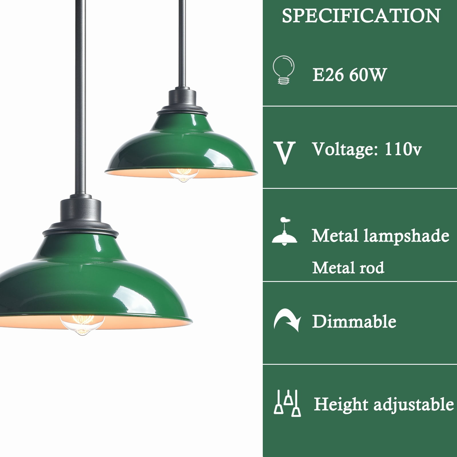 Claxy Green Barn Style Pendant Light Fixtures with Dark Grey Rods