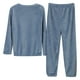 thumbnail image 2 of Conjunto de pijama de franela de color liso para mujer: cálido y cómodo, dos piezas, cuello redondo, forro polar coral, adecuado para invierno/otoño, talla única, 2 of 7