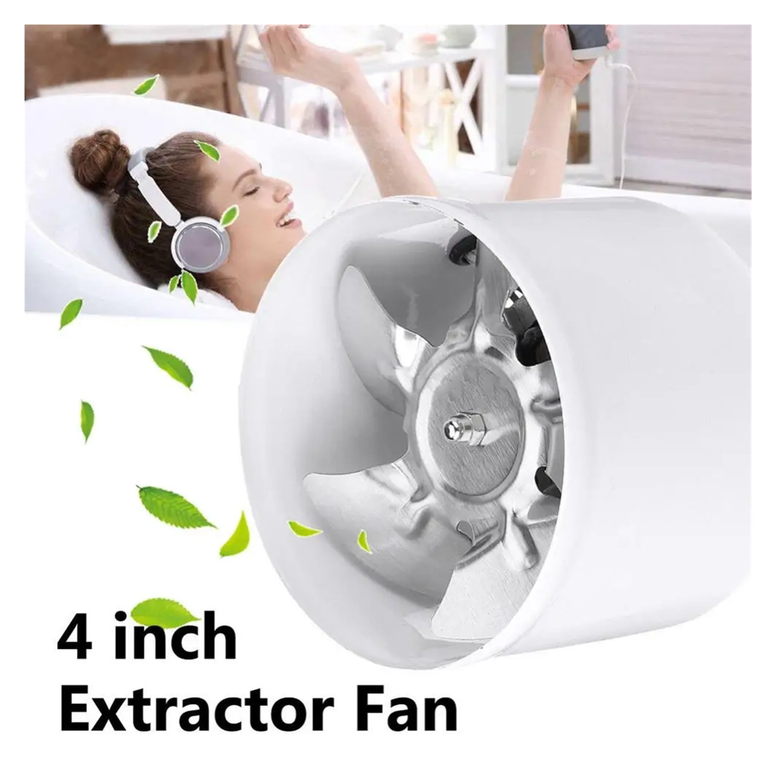 4inch Silent Inline Duct Fan Air Ventilator Metal Pipe Ventilation Exhaust Fan Mini Kitchen Bathroom Toilet Wall Extractor Fan ,Energy-Efficient