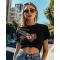thumbnail image 4 of T Shirts for Women Short Sleeve Cotton Crewneck T-Shirt, Colorful Rose Embroidered Flowers Tee Tops Casual Basic T-Shirts, XS-5XL Black XXL, 4 of 7