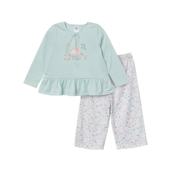 Gerber Toddler Girl Long Sleeve Peplum Top and Pant Pajama Set, 2-Piece, Sizes 2T-5T