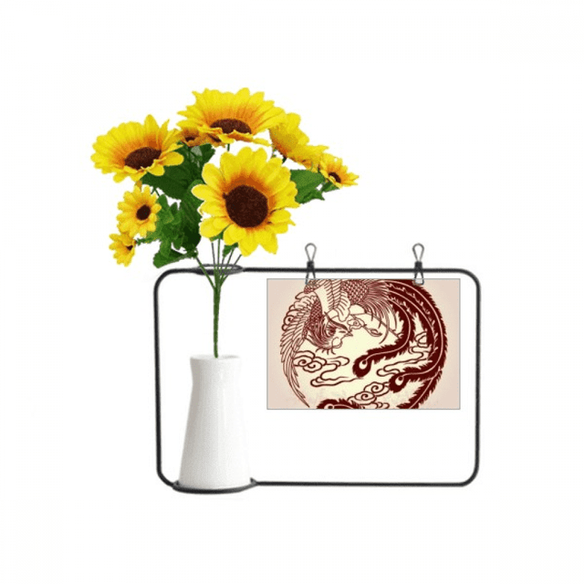 Two Phoenixes Fly Animal Portrait Artificial Sunflower Vases Bottle Blessing Card