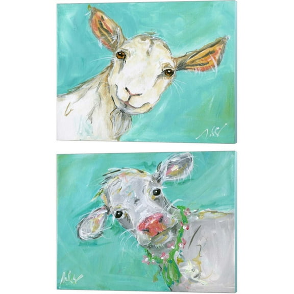Great Art Now Goat & Cow by Molly Susan Strong 2 Piece Canvas Art Set Each 15"W x 12"H