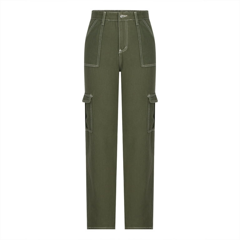 Women's Denim Pants Dark Wash Cargo Pants Straight Fit Casual Trousers  Women Jeans - The Little Connection