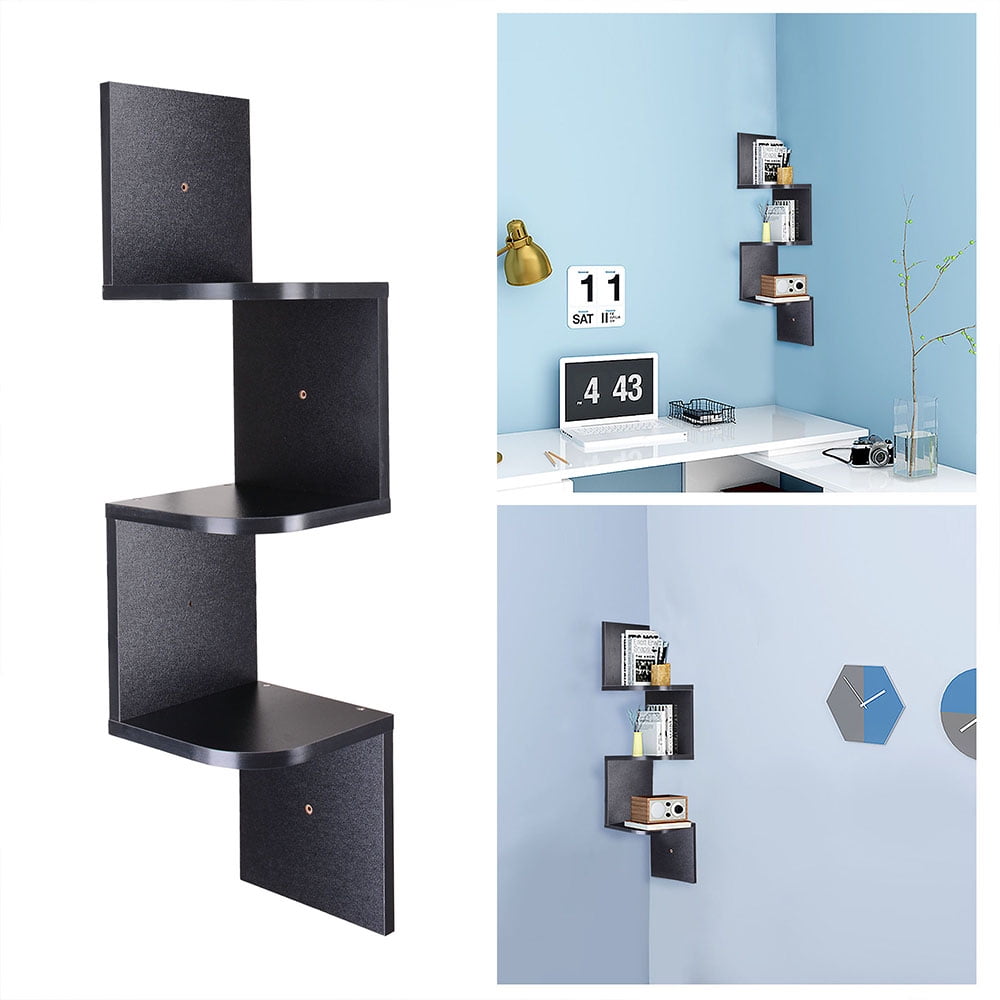 3 Tiers Wall Mount Corner Shelf Wood Storage Organizer w