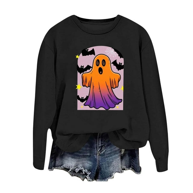 Chandail Sans Capuche d'Halloween pour Femme, Chandail Imprimé à Enfiler, Manches Longues Décontractées, Col Ras du Cou, Hauts de Mode d'Automne, Tenue de Détente Confortable