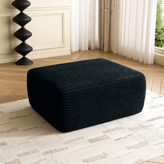 Oooh Life Black Oversized Ottoman Bench for Living Room, Extra Seating and Sofa Footrest, Plush Rectangle Design, No Assembly Required