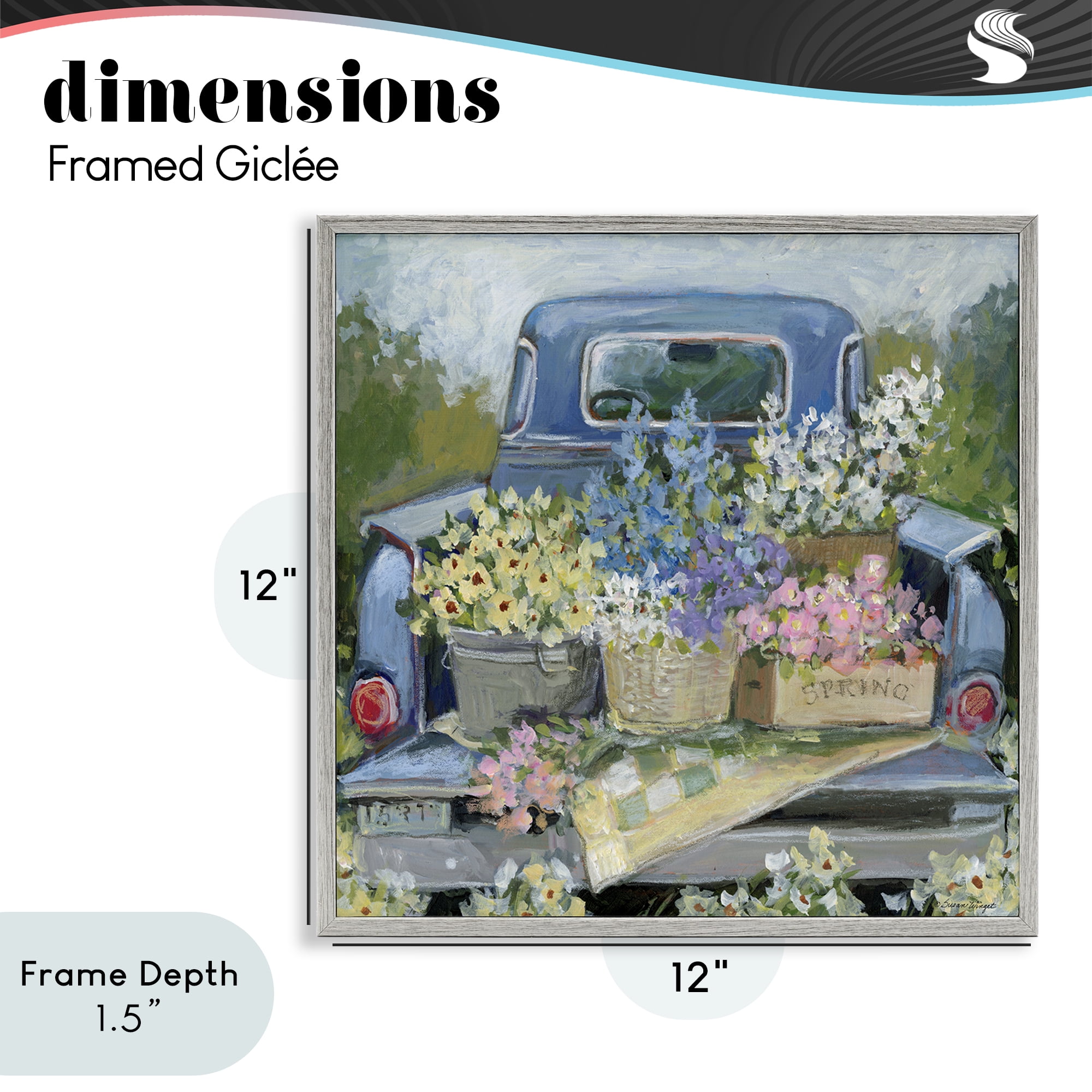 Stupell Industries Truck Bed with Flowers Gray Framed Giclee Art, design by Susan Winget
