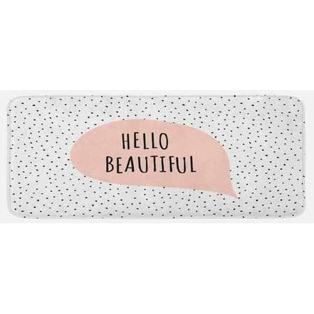 

Hello Kitchen Mat Romantic and Message in a Pastel Colored Speech Balloon Hand Drawn Dots Plush Decorative Kitchen Mat with Non Slip Backing 47 X 19 Blush Black by Ambesonne