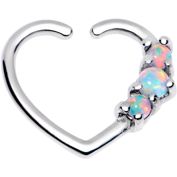 3/8" White Synthetic Opal Heart Left Daith Cartilage Tragus
