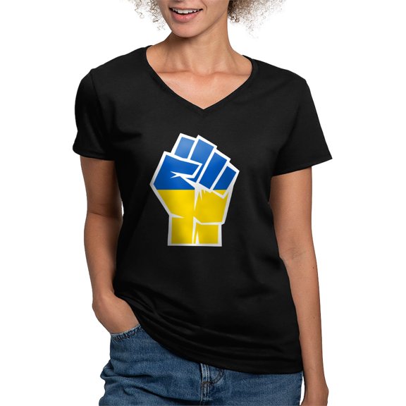 CafePress - Stand With Ukraine T Shirt - Women's V-Neck Dark T-Shirt