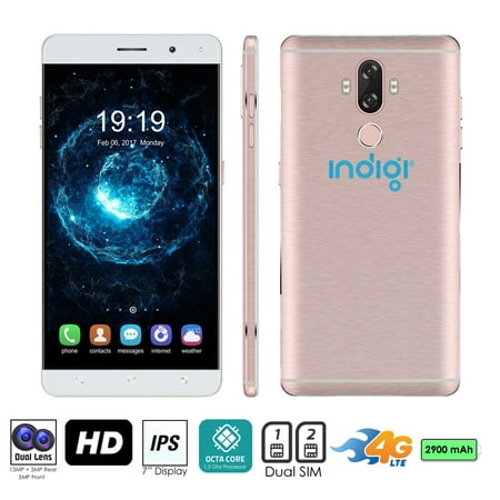 Indigi® Unlocked 4G LTE 6-inch Android 7.0 Nougat SmartPhone (13MP CAM + Fingerprint Scan + 2SIM Slots) (Rose (Best 6 Inch Phone)