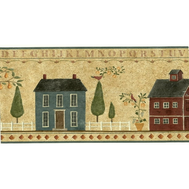 879675 Primitive Country House Wallpaper Border 92937FP - Walmart.com