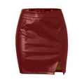thumbnail image 7 of Landzoo Women's Pure Colored Short Skirt Skirt Tight Leather Skirt Slit Miniskirt Comfortable Casual Women's Skirt, 7 of 7