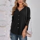 thumbnail image 5 of Blusa de un solo pecho con cuello en V Panel de encaje de poliéster Camisa de manga larga para mujer para otoño e invierno Negro S, 5 of 8