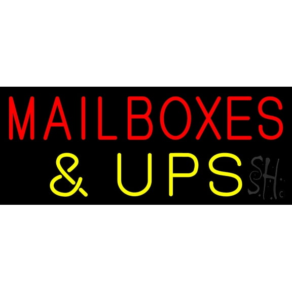 Mailboxes and UPS LED Neon Sign 13 x 32 - inches, Black Square Cut Acrylic Backing, with Dimmer - Bright and Premium built indoor LED Neon Sign for Store interior and stroefront