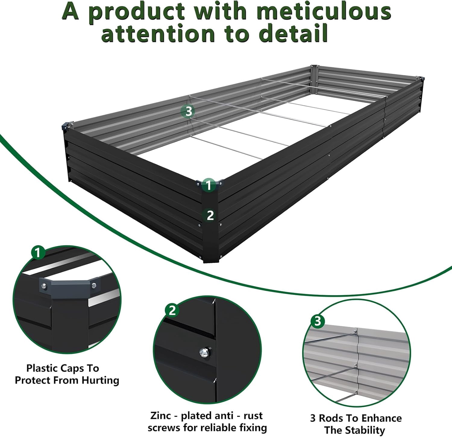 12×4×1FT(2PCS) Galvanized Raised Garden Bed Kit Metal Planter Boxes,Large Outdoor Planters Garden for Planting Vegetables,Flowers,Herbs -Black