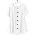 thumbnail image 5 of Women's Eyelet 3/4 Sleeve Front Button Tunic Tops V-Neck Button Cuffs Solid Blouses 2026 Trendy Fashion Spring Summer Casual Comfy Wear, 5 of 6