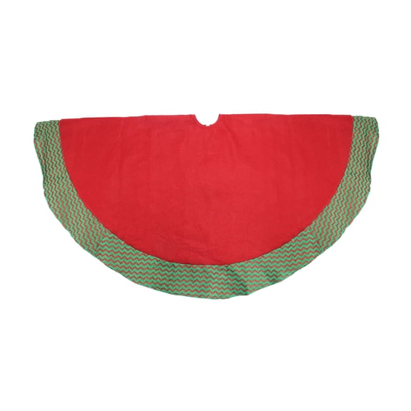 St. Nick's Choice 46.5" Red and Green Glittered Chevron Border Christmas Tree Skirt