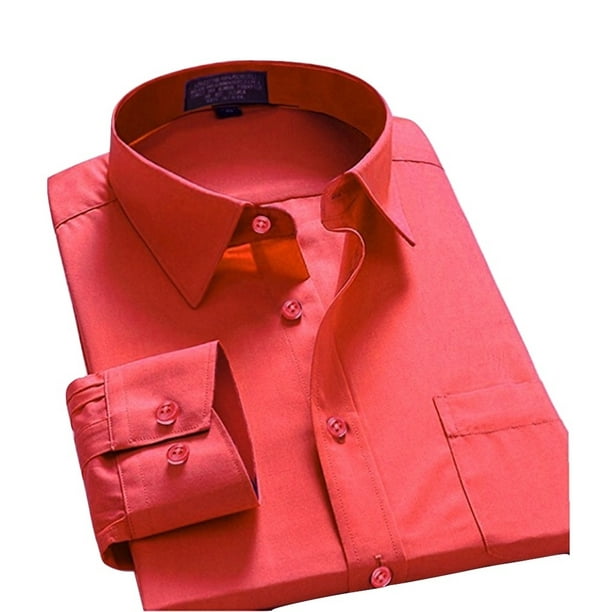Oxford Men Dress Shirt Regular Fit Oxford Solid Colorcoral4xl Long