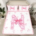 thumbnail image 2 of Feelyou Girly Monogrammed N Queen Sheet Sets, Cartoon Pink Bownknot Ribbon Flat Sheet, Princess Buffalo Plaid Queen Fitted Sheet, Super Cozy Room Decor, 4 Pieces, 2 of 7