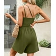 thumbnail image 6 of Wycnly Jumpsuits for Women One Shoulder Elastic Waist Spaghetti Strap Mini Jumpsuits Summer Fashion Solid Slash Neck Sleeveless Short Rompers Army Green l, 6 of 7