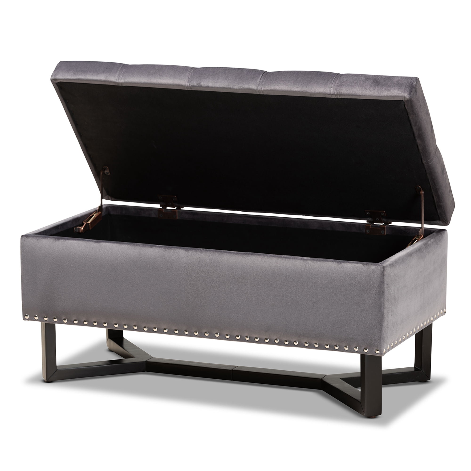 Baxton Studio Esther Modern and Contemporary Grey Velvet Fabric Upholstered and Dark Brown Finished Wood Storage Ottoman
