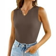 thumbnail image 2 of Quinlirra women's sleeveless tops casual Women's Solid Ribbed Fitted Tank Tops 2025 V Neck Curved Hem Sleeveless Shirts Casual Basic Tops, 2 of 5
