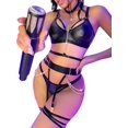 thumbnail image 4 of Sexy Pu Leather Strappy Underwire Garter Belt Lingerie Set, 4 of 4