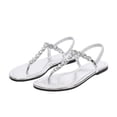 thumbnail image 3 of Kojanyu Women's Rhinestone T-Strap Flat Sandals Crystal Embellished Open Toe Summer Dressy Beach Wedding Shoes Comfortable PU Slip On Thong Sandals, 3 of 10