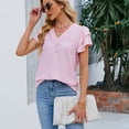 thumbnail image 3 of Jdlsppl Women's Short Sleeve Blouse Soft Shirt Top Ruffle Loose V Neck Puff Sleeve Fall Cool Spandex Chiffon T Shirt Light Pink Large, 3 of 4