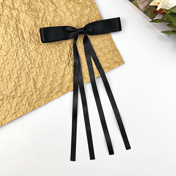 CXHEGBEJ Silky Satin Hair Bows With Tassel For Women Tassel Ribbon Bowknot Hair Clips For Ponytail Holder. Red Hair Bow And Black White Barrettes Bow Black